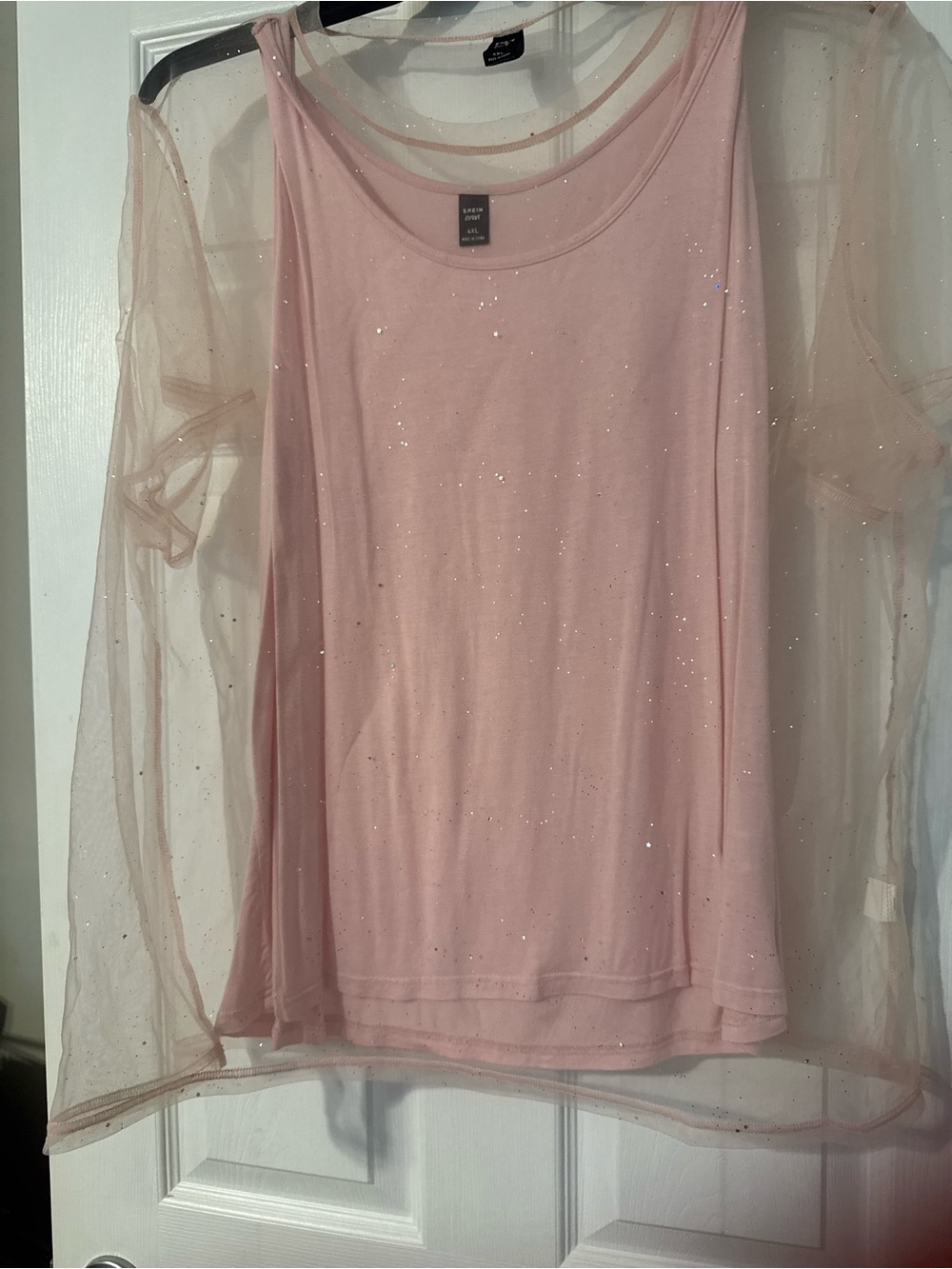 SHEIN Blush Pink Sparkle Mesh Overlay Tank